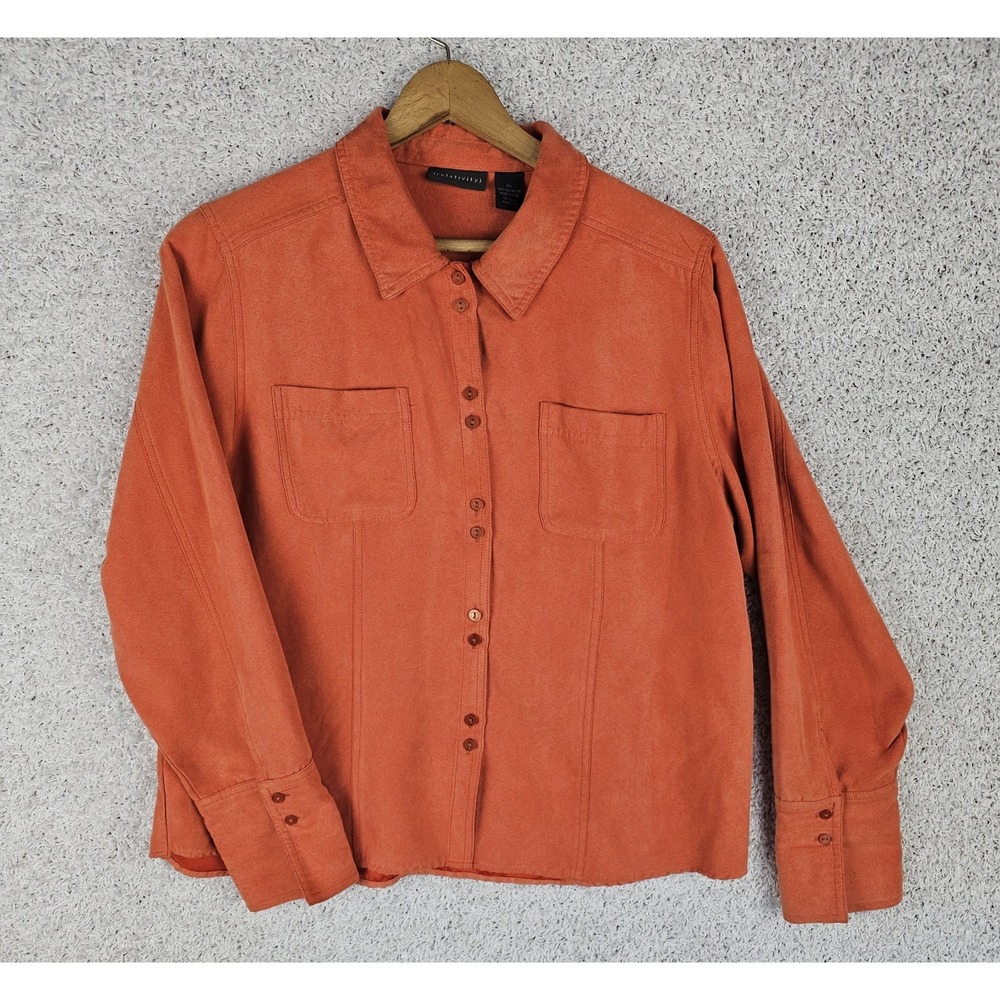 Relativity Faux Suede Orange Double Button Down Shirt Women's XL